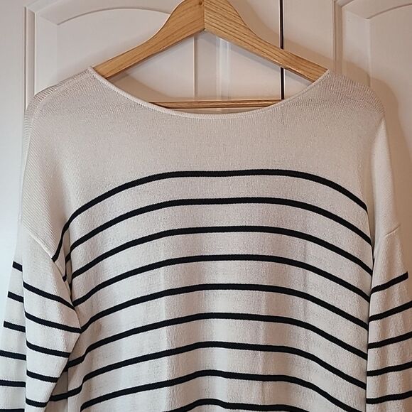 CABI Turnabout Button Up Cardigan Cream & Black Stripes Size M - Picture 6 of 12